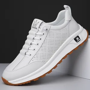 Men Casual Sport Shoes Breathable Hollow Synthetic Leather Slip-On Sneakers Non-Slip Rubber Sole Fashion Walking Loafers