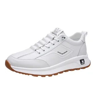 White casual men's fashion sports sneakers with fleece lining and anti-slip rubber soles