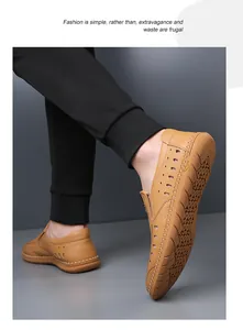Detailed side view of breathable hollow-out leather shoes with handmade stitching