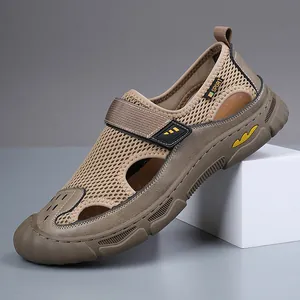 Men's Breathable Mesh Outdoor Sandals Casual Beach Shoes With Hook-and-Loop Closed Toe Non-Slip Rubber Sole Summer Footwear