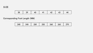 Detailed size chart for men business leather shoes with foot length measurements 38-44