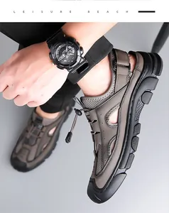 Detailed view of men's outdoor beach sandals with breathable mesh and anti-collision toe