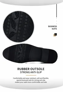 Macro detail of anti-slip rubber outsole with leaf patterns for business dress shoes