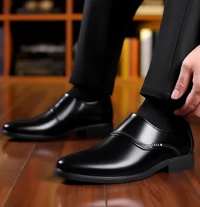 Gentleman elegant black leather dress shoe with metal decorative buckles on side
