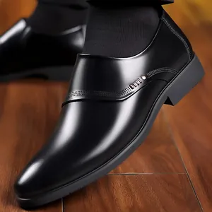 Classic black leather business shoes with elegant side perforation and non-slip soles