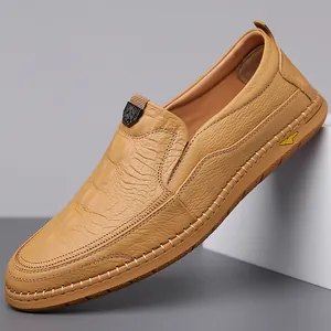Mocassins en Cuir Véritable pour Hommes Motif Crocodile Ajourés Respirants Chaussures Décontractées Sans Lacets Semelle Souple Antidérapante Été