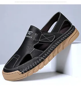 Details von Herren Leder-Sandalen mit Klettverschluss und rutschfester Gummisohle