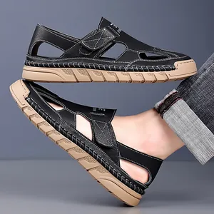 Herren Outdoor Leder-Sandalen mit rutschfester Weichsohle und verstellbarem Klettverschluss