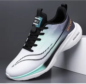 Macro detail of breathable mesh sneakers with vibrant white-green gradient and sport logo