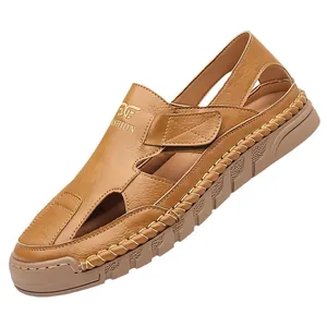Herren-Sport-Sandalen aus braunem Leder mit Hohldesign und rutschfester Gummisohle