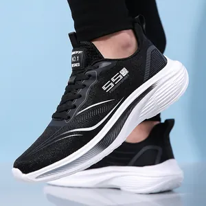 Chaussures de sport respirantes pour hommes en noir et blanc avec semelles souples