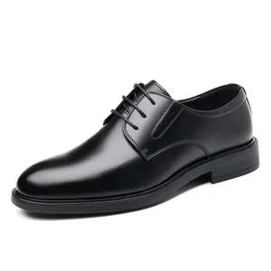 Zapatos Derby clásicos de cuero negro para hombre con cordones y suelas de goma antideslizantes