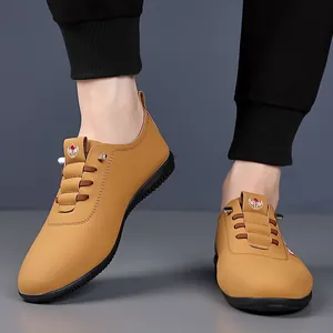 Ανδρικά casual μοκασίνια από δέρμα σε χρώμα κάμελ με αντιολισθητική σόλα από καουτσούκ