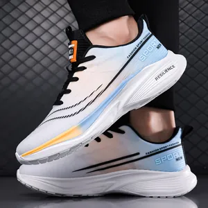 Lightweight breathable mesh running shoes for men with blue gradient and cushioned sole