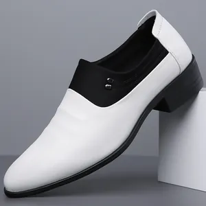 Men Business Leather Shoes British Style Contrast Black White Formal Dress Loafers Slip-on Soft Sole Non-slip Wedding Shoes