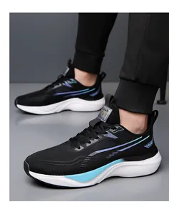 Close-up of lightweight black mesh running shoe with blue-purple gradient side stripes