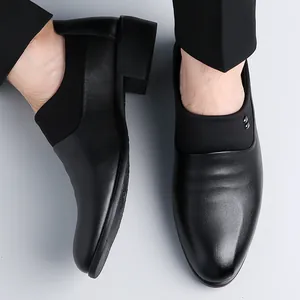 Classic men's black leather business dress shoes with slip-on design and anti-slip sole