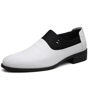 Men's two-tone black and white leather business shoes with elegant side buckle