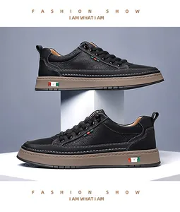 Close-up of litchi grain leather men's sneakers with red and green stripes details