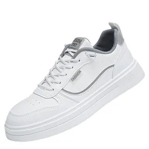 Classic white breathable casual sneakers with fashion logo and non-slip thick soles