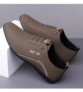 Detailed macro view of the brown leather shoe upper with brand stitching and textured laces