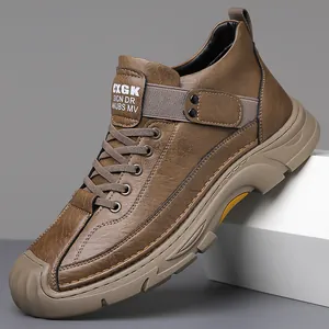 Men's High-top Cowhide Leather Boots Winter Warm Artificial Plush Lining Non-slip Outdoor Casual Shoes Cotton Boots