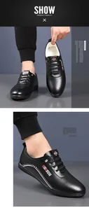 Detail of men's slip-on leather shoes with warm plush lining and rubber anti-slip sole
