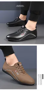 Detailed texture of black and brown leather loafers with anti-slip rubber soles for men