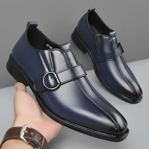 Scarpe Monk strap da uomo in blu sfumato con fibbia argentata e finitura lucida