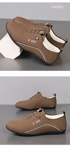 Close-up of the plush fleece lining and brown synthetic leather exterior of the men's shoe