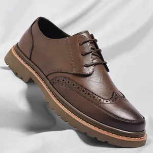 Men's British Vintage Brogue Derby Shoes Business Casual Wingtip Carving Non-slip Thick Sole Recycled Leather Formal Dress Shoes