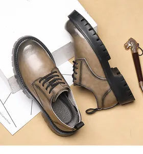 Details von Herren Leder Derby-Schuhen mit dicker Profilsohle und olivfarbenem Finish