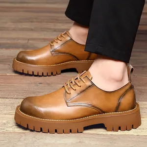 Herren Vintage Geschliffenes Rindsleder Martin Stiefel Britischer Stil Dicke Profilsohle Casual Derby Schuhe Poliert