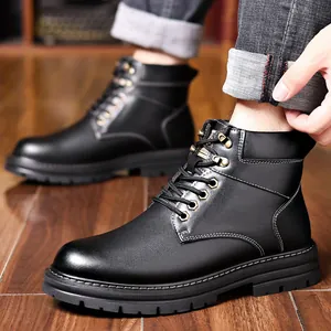 Winter waterproof fleece-lined leather Martin boots for men with non-slip rubber soles