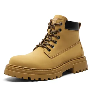 Klassische Herren High-Top Arbeitsstiefel in Khaki mit Gummisohle und Fleecefutter