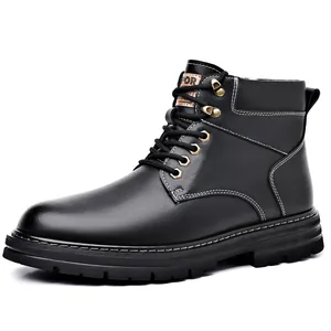 Winter thermal men's high-top Martin boots in black waterproof leather with warm fur lining