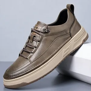 Chaussures de Travail Décontractées Vintage pour Hommes en Cuir de Vachette Tige Basse Semelle Épaisse Respirantes Style Britannique