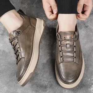 Chaussures décontractées vintage en cuir marron pour hommes avec semelle antidérapante