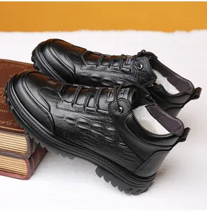 Détails de bottes d'hiver pour hommes avec motif crocodile et doublure en fourrure
