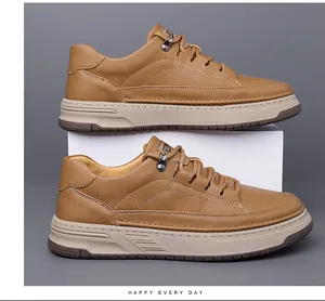Detailed close-up of brown vintage men's platform sneakers with leather texture and laces