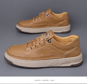 Close-up of vintage brown leather sneakers featuring thick soles and fashion label details