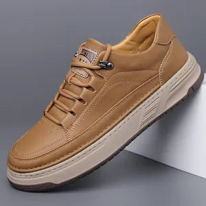 Men Vintage Casual Board Shoes Genuine Cowhide Thick Sole Anti-Slip Low Top Sneakers Fashion Versatile Everyday Footwear For Male