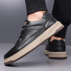 Men's vintage thick-soled black casual sneakers with non-slip rubber platform for 2025 fashion