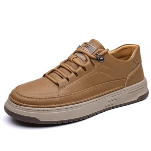Vintage caramel brown platform sneakers for men with thick rubber soles and 2030 tag