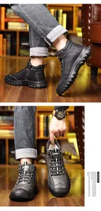 Detail view of winter high-top boots featuring side zipper and durable anti-slip rubber sole