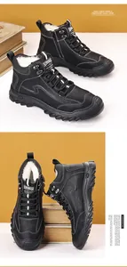 Detail of winter men's snow boots showing thick faux wool lining and anti-slip rubber sole