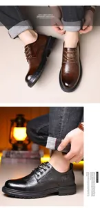 Close-up of leather texture and classic lace-up details on men's winter business shoes
