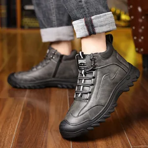 Men's winter snow boots in dark grey with warm lining and non-slip thick sole