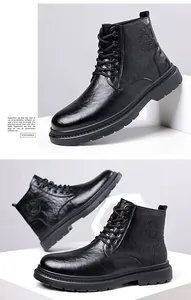 Detailansicht der schwarzen Herren-Stiefel mit Sport-Logo und rutschfester Gummisohle im Profil