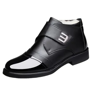 Botas de invierno para hombre en cuero con forro de lana gruesa y cierre de hebilla
